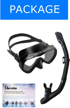 STARSEA Diving Snorkeling Kit for Adults and Kids Snorkel Set for Swimming and Scuba Diving, anti Leak Dry Top Snorkel Gear Panoramic Silicone Goggle (With Snorkeling Gear Bag)