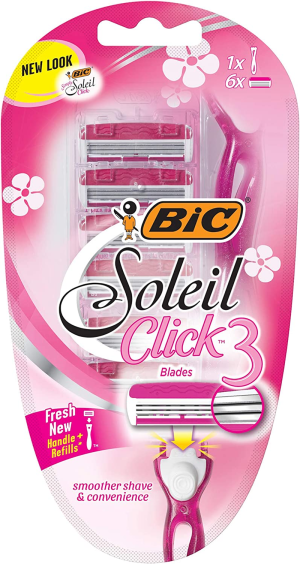 BIC Simply Soleil Click Women’S Razors Kit – Pack of 1 Handle and 6 Cartridges, Pink, 1 Count (Pack of 1), 13109