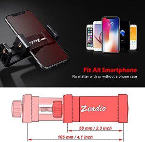 Zeadio Smartphone Tripod Holder, Cell Phone Mount Adapter, Selfie Stick Monopod Adjustable Clamp, Vertical and Horizontal Swivel Bracket, Fits Iphone, Samsung, and All Phones