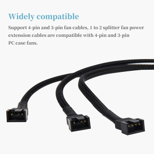 Yiyuan 4 Pin PWM Fan Splitter Cable 1 to 3 Ways Splitter Black Sleeved Extension Cable for Computer CPU Case Fan Sleeved Power Cable