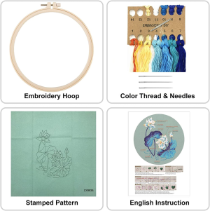 Embroidery Kit with Pattern Instructions for Adult Beginner, DIY Cross Stitch Kits Contain Embroidery Cloth with Floral Pattern, Plastic Hoop, Needles and Threads, Embroidery Crafts for Home Decor.