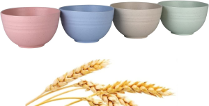 WANBY Lightweight Wheat Straw Cereal Bowls Unbreakable Dinner Dishes Bowl Set Dishwasher & Microwave Safe (Small 4 Pack 4.5′)