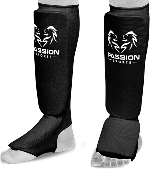 Passion Sports MMA Shin Instep Thick Padded Guard – Shin Instep Guard (Pair) Elasticated-Cotton Ideal for Martial Arts, Boxing, Taekwondo and Karate