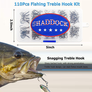 Fishing Treble Hooks Kit High Carbon Steel Hooks Strong Sharp round Bend for Lures Baits Saltwater Fishing 110Pcs/Box Mixed 6 Size 4#-14#