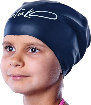 Swim Caps for Long Hair Kids – Swimming Cap for Girls Boys Kids Teens with Long Curly Hair Braids Dreadlocks – 100% Silicone Hypoallergenic Waterproof Swim Hat (Black M)