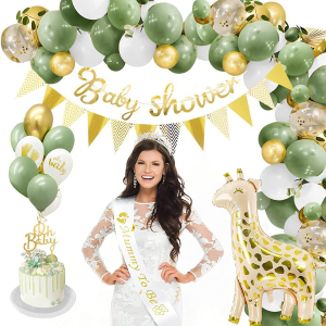 Jevenis Oh Baby Decorations Baby Shower Decorations Gender Reveal Sage Green Balloons Garland Baby Shower Banner Mommy to Be Sash Cake Decoration Giraffe Balloon Jungle Balloons