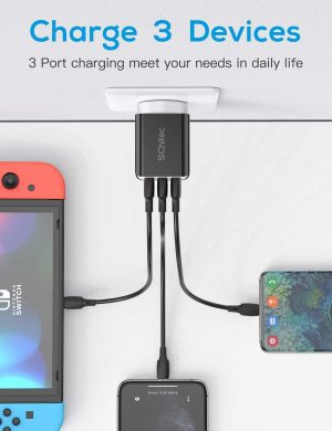 USB Charger 3 Ports USB Wall Plug 15W/3.1A AC Portable AU Mains Power Adapter Charger for Iphone 12/11/XS/XR, Huawei P30 P20, Samsung Galaxy Note S9 Tablette Et Plus