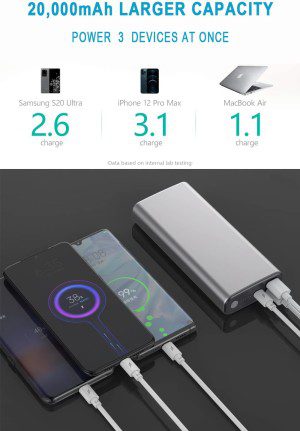 Laptop Power Bank 20000Mah PD 65W 3-Outputs 1-Input Fast Charging Portable Laptop Charger Compatible with Macbook, Thinkpad, Dell XPS, HP Elitebook, Microsoft Surface, Ipad, Iphone 14/13/12, Samsung