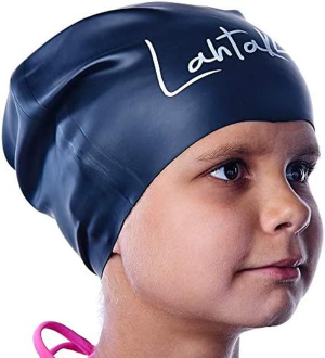 Swim Caps for Long Hair Kids – Swimming Cap for Girls Boys Kids Teens with Long Curly Hair Braids Dreadlocks – 100% Silicone Hypoallergenic Waterproof Swim Hat (Black M)