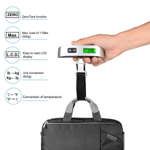 Digital Luggage Scale, Handheld Suitcase Scale with Backlit LCD Display, 110 Lbs/50Kg Portable Baggage Weighing Scale with Temperature Sensor for Travelers