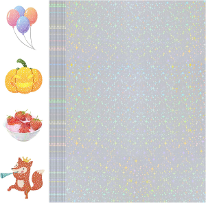 Holographic Sticker Paper, 24 Sheets Transparent Holographic Vinyl Overlay Lamination Sheets, Clear Self Adhesive Laminate Sticker Film for Stickers DIY Crafts, Heart Patterns – 8.5X11 Inch