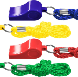 8 Packs Coaches Referee Whistles with Lanyards, Finegood 7 Colorful Plastic and 1 Stainless Steel Metal Whistles for Football Sports Lifeguards Survival Emergency Training – Multi-Color