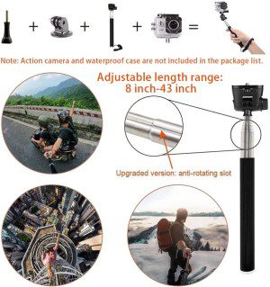 VVHOOY Action Camera Accessories Kit Compatible with AKASO EK7000 Gopro Hero 12 11 10 9 8 7 APEMAN DBPOWER Osmo Dragon Touch, Brave 4 Brave 7 LE Chest Mount Suction Cup Selfie Stick Head Strap