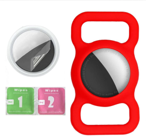 Silicone Protective Case Cover GPS Dog Cat Anti-Lost for Apple Airtag Pet Collar (Red Case + 1PC Screen Film)