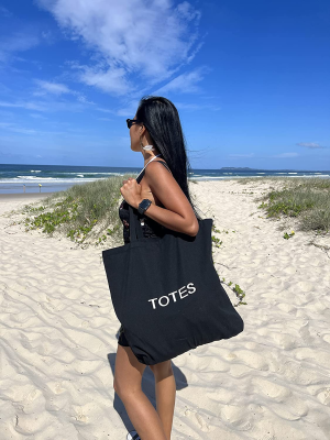 TOTES Pure Cotton Black Tote Bag| (50X43Cm) Eco-Friendly Foldable Shoulder Shopping Bags | Washable Reusable Cloth & Unisex Grocery Bags with (50Cm) Handles