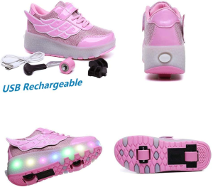 ZCOINS Boy Girl Roller Shoes with Light Flashing Wheels Skate Sneaker for Kids Teens