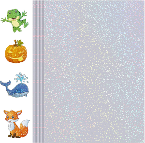 Holographic Sticker Paper, 24 Sheets Transparent Holographic Vinyl Overlay Lamination Sheets, Clear Self Adhesive Laminate Sticker Film for Stickers DIY Crafts, Heart Patterns – 8.5X11 Inch