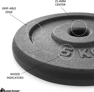 Meteor Essential Cast Iron Weight Plate 25.4Mm Hole, Standard Plate Weightlifting Plate for Dumbbells, Barbell, Weight Lifting, Bench Press