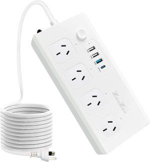 Zauzau Fast Charging PD 40W Power Strip and Surge Protectors Type-C 30W USB-C 18W 4 AC Outlets 10A 1650W 5 Foot Extension Cord Flat Plug for Home Office Hotel (White)