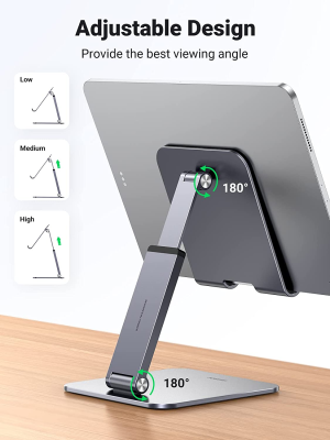 UGREEN Tablet Stand Height Adjustable, Aluminum Tablet Holder, Foldable Desktop Stand Compatible with Ipad Pro 12.9, 9.7, 10.5, Ipad Air Mini 4 3 2, Nintendo Switch, Surface Pro