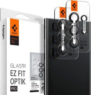 SPIGEN EZ Fit Glas.Tr Optik Pro Camera Lens Protector Designed for Galaxy S23 Ultra (2023) Tempered Glass [2-Pack] – Black