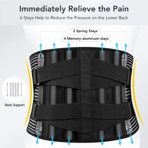 Back Braces for Lower Back Pain Relief with 6 Stays, Breathable Back Support Belt with Lumbar Pad for Men/Women for Work , Anti-Skid Lumbar Support Belt with 16-Hole Mesh for Sciatica