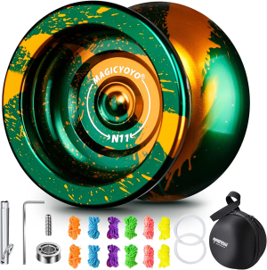 MAGICYOYO N11 Professional Unresponsive Yoyo, Dual Function Yoyo Alloy Metal Yoyo for Beginner Adults, Trick Yoyo with Flat Bearing + Axle + Bearing Removal Tool + Yoyo Storage Bag + 12 Yoyo Strings