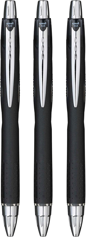 Uni-Ball SXN-210 Jetstream RT Rollerball Pens, Black Smudge Resistant and Tamper Free Ink, 1.0Mm Ball, Rubberized Grip, Package of 3