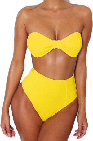 Freelywomen 2Pcs Set Wrapped Modern Chest Solid Casual Swimwear Swimsuit