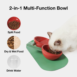 VETRESKA Cat Food Bowl Ceramic Cat Bowls for Food and Water Tilted Puppy Cat Feeding Bowl Relieve Whisker Fatigue Cherry Cat Bowls anti Vomit Wide Shallow Cat Dishes Non-Slip Medium Small Dog Pet Bowl