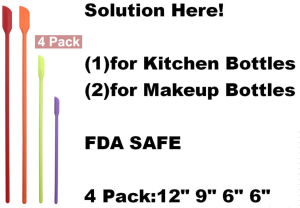 D.A. Klosterman Mini Spatula Silicone Small for Makeup Spatula-Get Every- Last Drop Spatula from Skinny Openings-Thin Jar Spatula ，For Thin Jar/Kitchen Bottles/Cosmetic Bottles 4Pack (Multicolor)