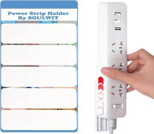 SOULWIT 5-Pack Self Adhesive Power Strip Holder, Surge Protector Fixator Wall Mount Punch Free Cable Management System for Remote Control Router Computer Kitchen Home and Office