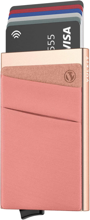 VULKIT Card Holder with Money Pocket Pop up Wallet RFID Blocking Slim Metal Bank Card Case Holds 5 Cards and Notes Rose Gold