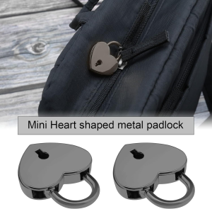 2PCS Heart Shaped Padlocks with 2PCS Keys Cute Mini Metal Locks for Diary Book Jewelry Box Storage Unit Drawer Cabinet Gun Black