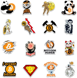 Bitcoin Stickers,50 PCS Virtual Currency Graffiti Vinyl Waterproof Decals for Water Bottles Computer Bicycle Skateboard Luggage Phone Pad Laptop Kids Teens Stickers Pack