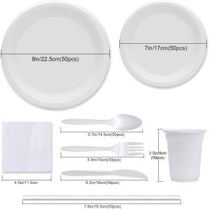 400Pcs Eco-Friendly Biodegradable Disposable Paper Plates and Cutlery Napkins Cups Set, Non-Plastic Compostable Sugarcane Bagasse Tableware Dinnerware Dining Sets for Dinner Picnic Camping Party BBQ