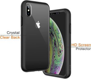 Jetech Case for Iphone Xs and Iphone X 5.8 Inch with Built-In Screen Protector Anti-Scratch, 360 Degree Full Body Rugged Phone Cover Clear Back (Black)