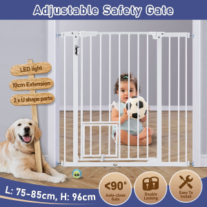 Adjustable Safety Gate Pet Dog Security Barrier Kid Safe Stair Fence Guard W/Extension Walk through Door 96Cm White