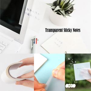 Taicols Transparent Sticky Notes, 300 Pcs Clear Sticky Notes, Waterproof Self-Adhesive Transparent Sticky Tabs, Removable Marking Pads Sticker for Studying Office Message School (3X3 In/2.7X3.7 In)