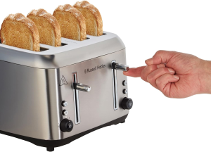 Russell Hobbs Addison 4 Slice Toaster, RHT514BRU, Dual Browning Controls, Defrost & Reheat, Wide Slots, Brushed Stainless Steel