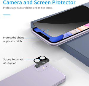 [2+2 Pack] Cnarery Privacy Screen Protector for Iphone 11 with Alignment Frame, 2 Pack Full Coverage Privacy Tempered Glass Screen Protector and 2 Pack Camera Lens Protector[Easy Installation]