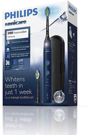 Philips Sonicare Protectiveclean 5100 Sonic Electric Toothbrush with Built-In Pressure Sensor, 3 Modes and Travel Case, Navy Blue, HX6851/56