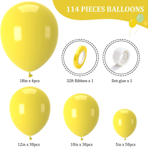 Yellow Balloons 114Pcs Lemon Yellow Balloon Garland Arch Kit 5 10 12 18 Inch Different Sizes Party Balloons Pack for Hawaiian Summer, Honey Bee, Summer Party, Mardi Gras Theme Party Decorations
