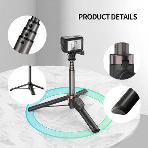 TELESIN Vlog Selfie Stick with Bluetooth Remote Control for Gopro Hero 11/10/9/8/Go Pro Max Camera,Selfie Pole Extendable Monopod with Phone Clip Wireless Remote for Iphone Android Cell Phones Tripod