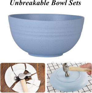 WANBY Lightweight Wheat Straw Cereal Bowls Unbreakable Dinner Dishes Bowl Set Dishwasher & Microwave Safe (4 Pack 26Oz)