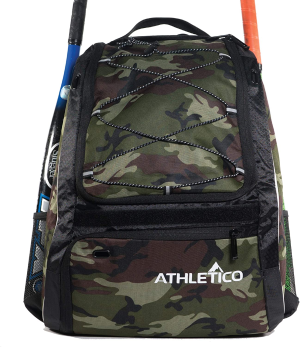 Athletico Baseball Bat Bag – Backpack for Baseball, T-Ball & Softball Equipment & Gear for Youth and Adults | Holds Bat, Helmet, Glove, Shoes |Shoe Compartment & Fence Hook