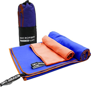 AHPOUN 2 Pack Microfiber Towel Quick Dry Bath Towels Super Absorbent for Sport Travel Swimming Beach Ultra Soft, Compact Microfiber Camping Towel Suitable for Hiking Gym Yoga (Orange+Navy Blue)