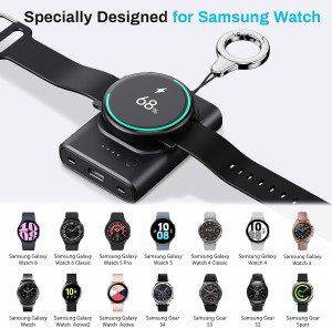 Watch Charger for Samsung, Portable Watch Charger 1800Mah Compatible with Samsung Galaxy Watch 6/6 Classic/5/5 Pro/4/4 Classic/3/Active 2, for Samsung Gear S3/Sport Watch Charger with Keychain