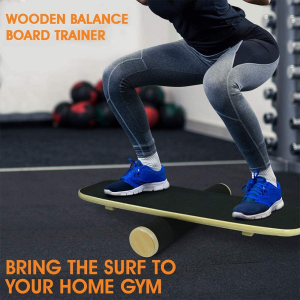 Bloodyrippa Wooden Balance Board Trainer with Adjustable Stoppers, Wobble Roller for Balance Stability and Fitness