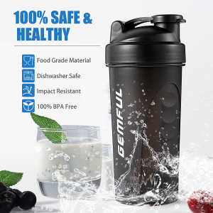 GEMFUL Shaker Bottle for Protein Mixes Bpa-Free Leak Proof Smothies Mixer Water Cups 2 Pack